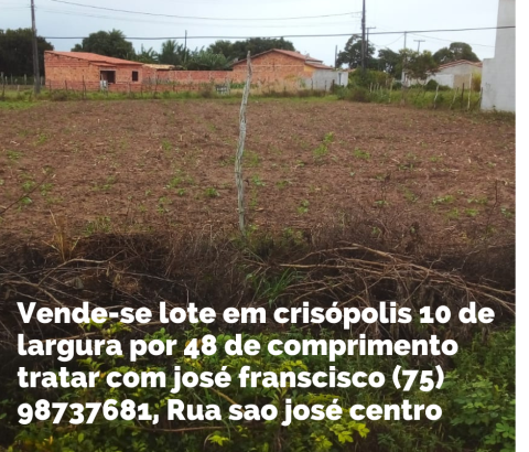 Vende-se Lote em crisópolis